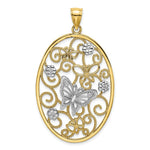Load image into Gallery viewer, 14K Two-tone Gold Butterfly & Flower Cluster in Oval Frame Charm Pendant