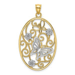 Load image into Gallery viewer, 14K Two-tone Gold Butterfly & Flower Cluster in Oval Frame Charm Pendant