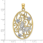 Load image into Gallery viewer, 14K Two-tone Gold Butterfly & Flower Cluster in Oval Frame Charm Pendant
