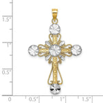 Load image into Gallery viewer, 14K Yellow Gold with White Rhodium Diamond-cut Circles Cross Charm Pendant Cross