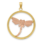 Load image into Gallery viewer, 14K Tri-Color Gold Textured Dragonfly in Round Frame Charm Pendant
