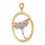 Load image into Gallery viewer, 14K Tri-Color Gold Textured Dragonfly in Round Frame Charm Pendant