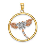 Load image into Gallery viewer, 14K Tri-Color Gold Textured Dragonfly in Round Frame Charm Pendant