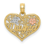 Load image into Gallery viewer, 14K Tri-Color Gold #1 DAUGHTER In Heart With Flowers Charm Pendant