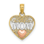 Load image into Gallery viewer, 14K Two-Tone Gold & White Polished MOM and Heart in Heart Pendant