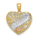 Load image into Gallery viewer, 14K Tri-Color Gold Grandma In Filigree Heart With Flowers Charm Pendant