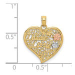 Load image into Gallery viewer, 14K Tri-Color Gold DADDY'S LITTLE GIRL Filigree Heart With Flowers Charm Pendant