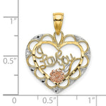 Load image into Gallery viewer, 14K Tri-Color Gold I Love You In Heart With Flower Charm Pendant