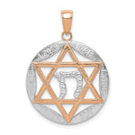 Load image into Gallery viewer, 14K Rose Gold & Rhodium Polished Jewish Star With Chai in Round Pendant