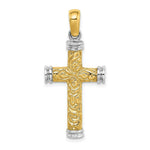 Load image into Gallery viewer, 14K Two-tone Gold Scroll Double Endcaps Cross Charm Pendant