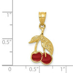 Load image into Gallery viewer, 14K Yellow Gold Polished Red Enameled Cherries Pendant