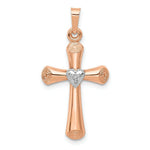 Load image into Gallery viewer, 14K Two-tone Gold .01-Carat Diamond Accent Brushed and Polished Hollow Latin Heart Cross Pendant