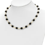 Load image into Gallery viewer, 14K Yellow Gold Fancy 6-6.5mm White Freshwater Cultured Pearl & Onyx Necklace length: 17 inches