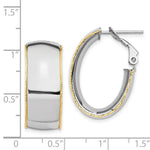 Load image into Gallery viewer, 14K White Gold 9.5mm Polished with Yellow Gold Diamond-cut wire Accent Oval Hoop Earrings
