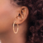 Load image into Gallery viewer, 14K Rose Gold 3x30mm Polished Round Omega Back Hoop Earrings