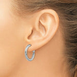 Load image into Gallery viewer, 14K 3x15mm White Gold Diamond-cut Round Omega Back Hoop Earrings