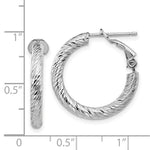 Load image into Gallery viewer, 14K 3x15mm White Gold Diamond-cut Round Omega Back Hoop Earrings