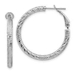 Load image into Gallery viewer, 14K 3x25mm White Gold Diamond-cut Round Omega Back Hoop Earrings