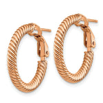 Load image into Gallery viewer, 14K 3x15mm Rose Gold Twisted Round Omega Back Hoop Earrings