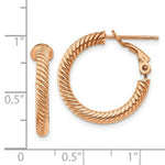 Load image into Gallery viewer, 14K 3x15mm Rose Gold Twisted Round Omega Back Hoop Earrings