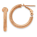 Load image into Gallery viewer, 14K 3x15mm Rose Gold Twisted Round Omega Back Hoop Earrings