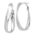 Load image into Gallery viewer, 14K White Gold Polished 7mm Twisted Omega Back Oval Hoop Earrings