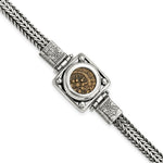 Load image into Gallery viewer, Sterling Silver & Bronze Antiqued Widows Mite Coin 7in Bracelet
