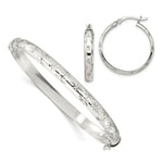 Load image into Gallery viewer, Sterling Silver Diamond-cut 6mm Bangle and 4mm Hoop Earring Set