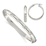 Load image into Gallery viewer, Sterling Silver Diamond-cut 6mm Bangle and 4mm Hoop Earring Set