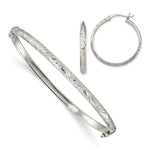 Load image into Gallery viewer, Sterling Silver Diamond-cut 4mm Bangle and 3mm Hoop Earring Set