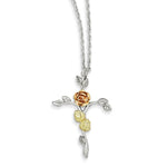 Load image into Gallery viewer, Sterling Silver & 12K Gold Rose Cross Necklace