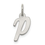 Load image into Gallery viewer, Sterling Silver Rhodium-plated Script Letter P Initial Letter Charm