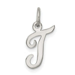 Load image into Gallery viewer, Sterling Silver Rhodium-plated Script Letter T Initial Letter Charm