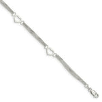 Load image into Gallery viewer, Sterling Silver Cherry Quartz and Dangling Hearts on Figaro Link Anklet 10'' length