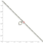 Load image into Gallery viewer, Sterling Silver Cherry Quartz and Dangling Hearts on Figaro Link Anklet 10'' length