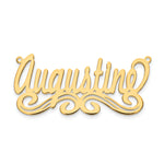 Load image into Gallery viewer, Roy Rose Jewelry Custom Made Personalized Name Necklace Pendant Cursive Bottom Flourish, size 1.4" inches, in 10K Yellow Gold in Length Choice of 16", 18", or 20"