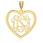 Load image into Gallery viewer, Roy Rose Jewelry 10K Yellow Gold Custom Personalized Script Letters Open Heart Shape Monogram 1 1/4" Size Pendant