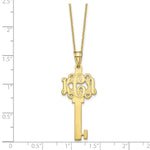 Load image into Gallery viewer, Roy Rose Jewelry 10K Yellow Gold Custom Personalized Script Monogram on Key Shape Necklace 1 1/4" inch Length Size Pendant 18" Chain