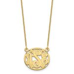 Load image into Gallery viewer, Roy Rose Jewelry 10K Yellow Gold Custom Personalized Script Monogram in Oval Border Necklace 3/4" inch Size Pendant 18" Chain from