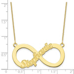 Load image into Gallery viewer, Roy Rose Jewelry Custom Made Infinity Necklace Personalized with 1 Name, 40mm Size Pendant, in 10K Yellow Gold and Optional 16", 18", or 20" Chain Necklace