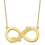 Load image into Gallery viewer, Roy Rose Jewelry Custom Made Infinity Necklace Personalized with 1 Name, 40mm Size Pendant, in 10K Yellow Gold and Optional 16", 18", or 20" Chain Necklace