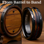 Load image into Gallery viewer, Mens Black Tungsten Carbide Polished Wedding Ring - Charred Whiskey Barrel and Guitar String - 8mm Wide - Style name: RIFF