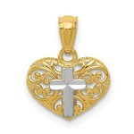 Load image into Gallery viewer, 14K Yellow Gold w/Rhodium Cross in Heart Pendant