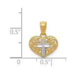Load image into Gallery viewer, 14K Yellow Gold w/Rhodium Cross in Heart Pendant
