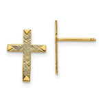 Load image into Gallery viewer, 14K Yellow Gold Brushed Finish Cross Earrings 13mm length