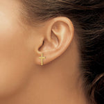 Load image into Gallery viewer, 14K Yellow Gold Brushed Finish Cross Earrings 13mm length