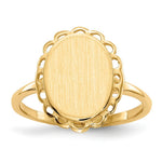 Load image into Gallery viewer, Open Back Oval Scallop Edge Ladies Signet Ring Custom Personalized with Free Engraving Available of Initials in Solid 14K Yellow Gold