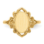 Load image into Gallery viewer, Open Back Oval Heart Decorative Edge Ladies Signet Ring Custom Personalized with Free Engraving Available of Initials in Solid 14K Yellow Gold