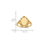 Load image into Gallery viewer, Open Back Oval Heart Decorative Edge Ladies Signet Ring Custom Personalized with Free Engraving Available of Initials in Solid 14K Yellow Gold