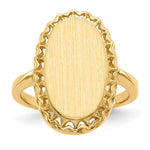Load image into Gallery viewer, Open Back Oval Scallop Decorative Edge Ladies Signet Ring Custom Personalized with Free Engraving Available of Initials in Solid 14K Yellow Gold